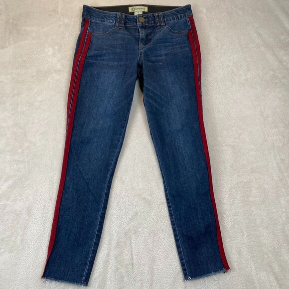 Democracy Women's Jeans Size 6 Ab Technology Skinny Frayed Hem Side Striped Blue - Picture 12 of 13